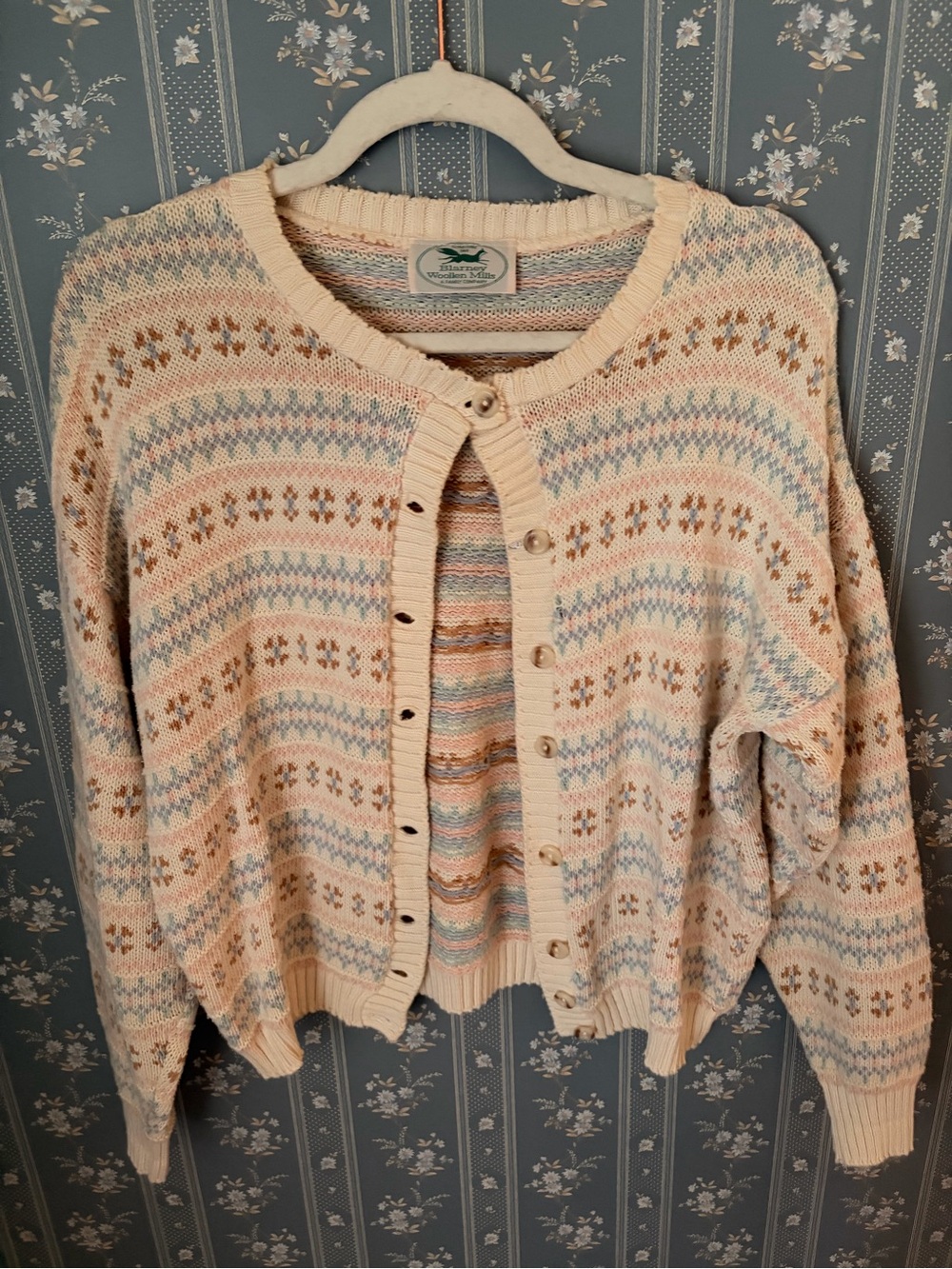 Vintage Fair Isle Cream Button-Front Cardigan Sweater